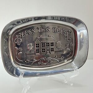 Vintage Wilton Armetale Bless This House‎ Oval Tray Pewter Serving Dish Home